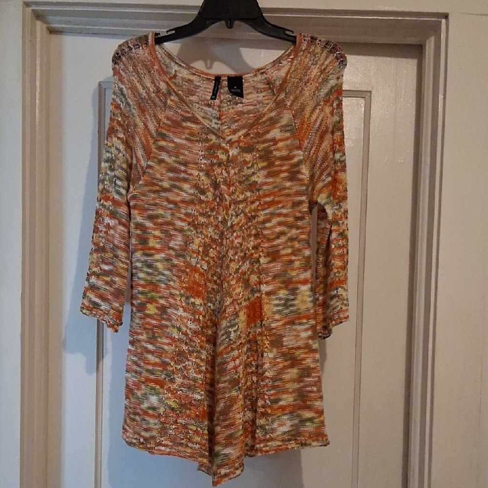 new directions Multicolor Knit Tunic in Orange and Cream